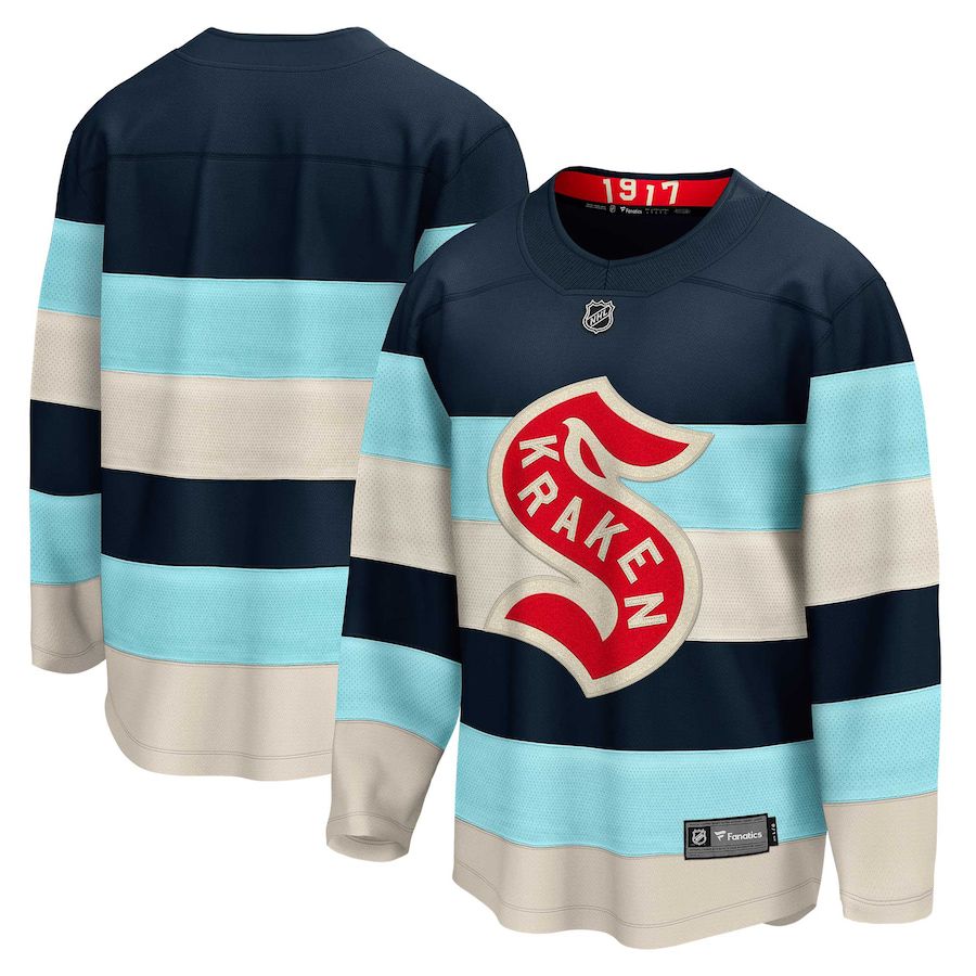 Men Seattle Kraken Fanatics Branded Deep Sea Blue 2024 NHL Winter Classic Breakaway Jersey->->NHL Jersey